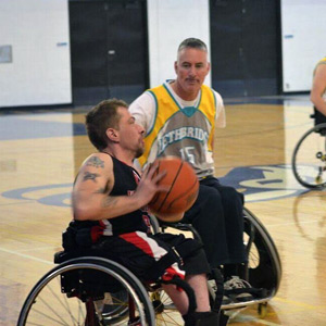 playing wheelchair basketball